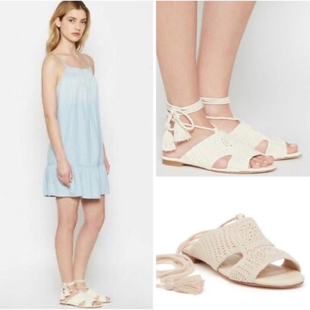 NEW Joie Ivory Fai Crochet Flat Ankle Tie Boho Sandals Size 9